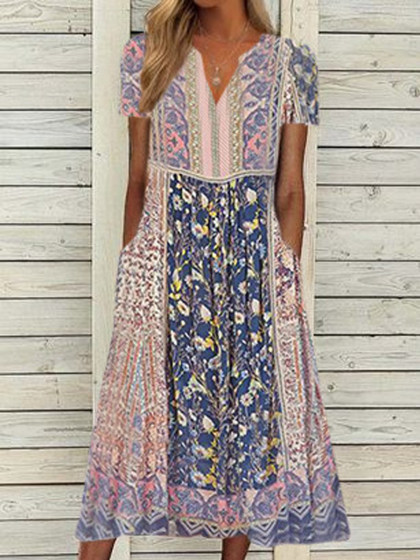 Casual Printed Short Sleeve Dress