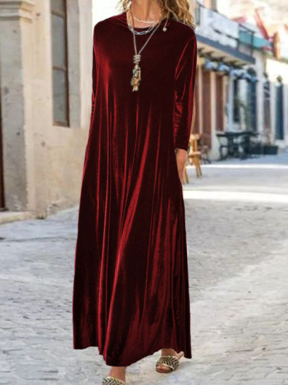Gold Velvet Western Style Big Swing Skirt Maxi Dress