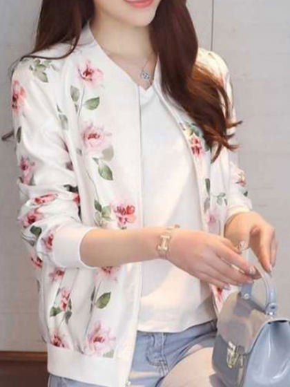 Round Neck Long Sleeve Printed Jacket