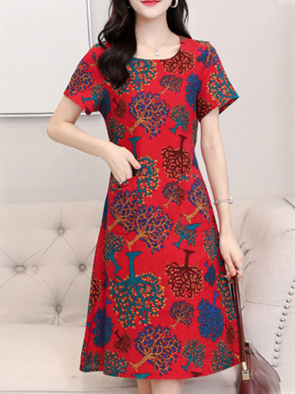 Cotton and Linen Floral Cotton Silk Skater Dress