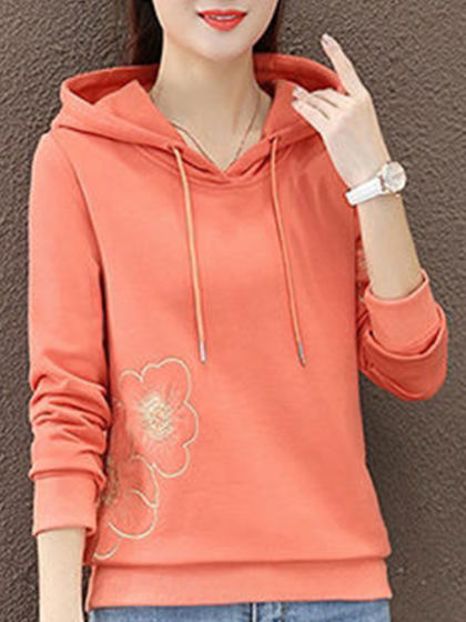 Hooded Long Sleeve Printed Fleece Sweatshirt