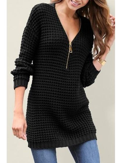 Zipper Sexy Deep V Neck Sweater