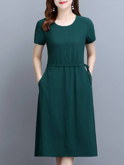 Round Neck Plain Skater Dress
