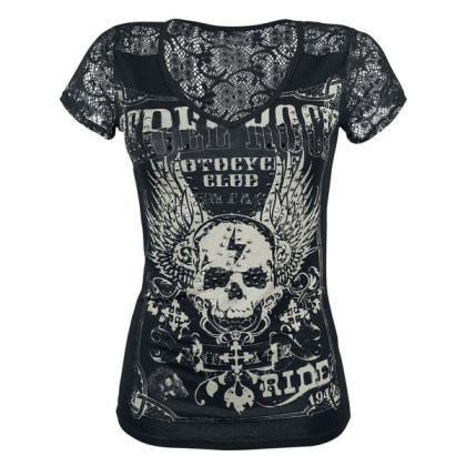 Womens casual printed lace stitching T-shirt