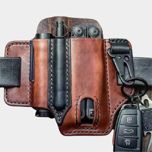 EDC Genuine Leather Multitool Flashlight Belt Sheath