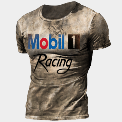 Mens Vintage Motor Oil Badge Printed Tactical T-shirt